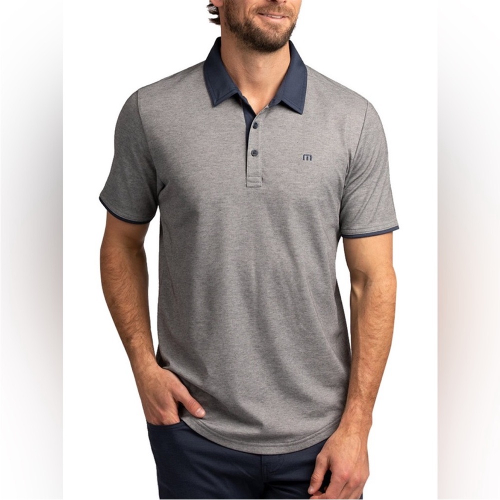 Travis Mathew The Scoop Pima Cotton Golf Polo Grey Navy Medium